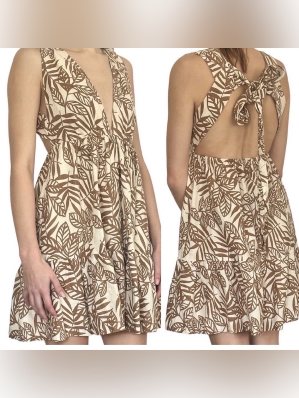 House of Harlow Linen Blend Tie Back Halter Dress Size Small